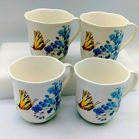 🪺HP! 4 Butterfly Meadow Mugs by Lenox. Blue Violet-like Flower - Picture 2 of 12